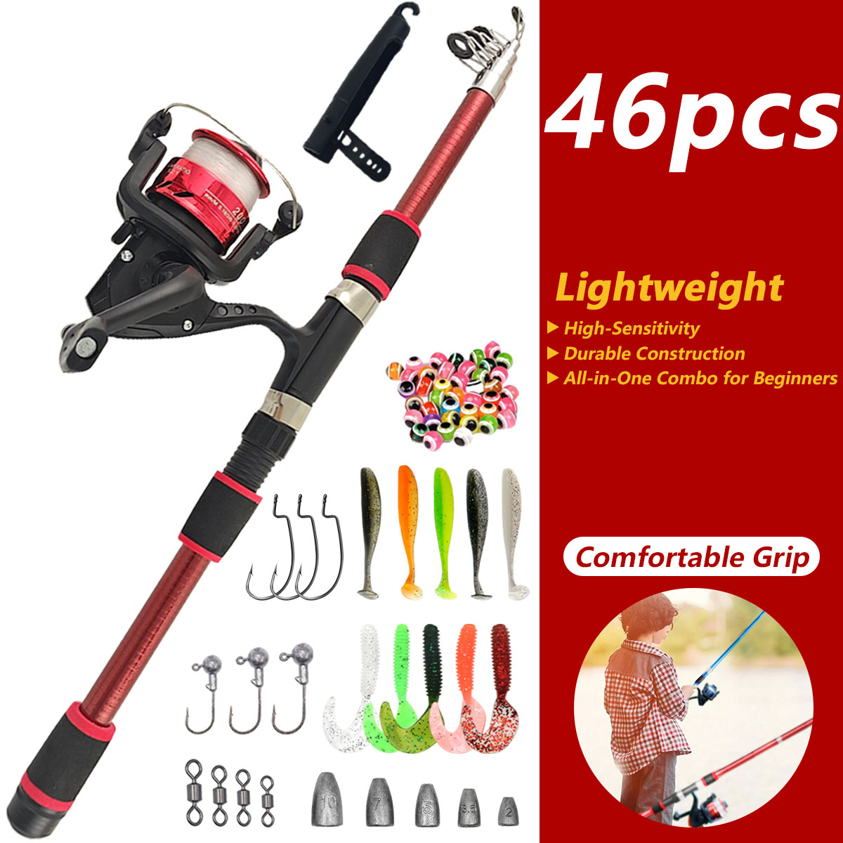 46Pcs Telescopic Fishing Rod R - Freshwater Line 리뷰 및 가격